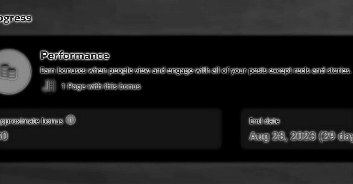 Article banner, cropped screenshot of notice of FB bonus program, with a white-on-black neon glow effect added